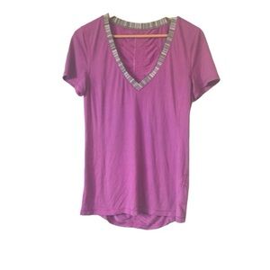 Lululemon Run Energy V-Neck Short Sleeve shirt size 8 purple gray